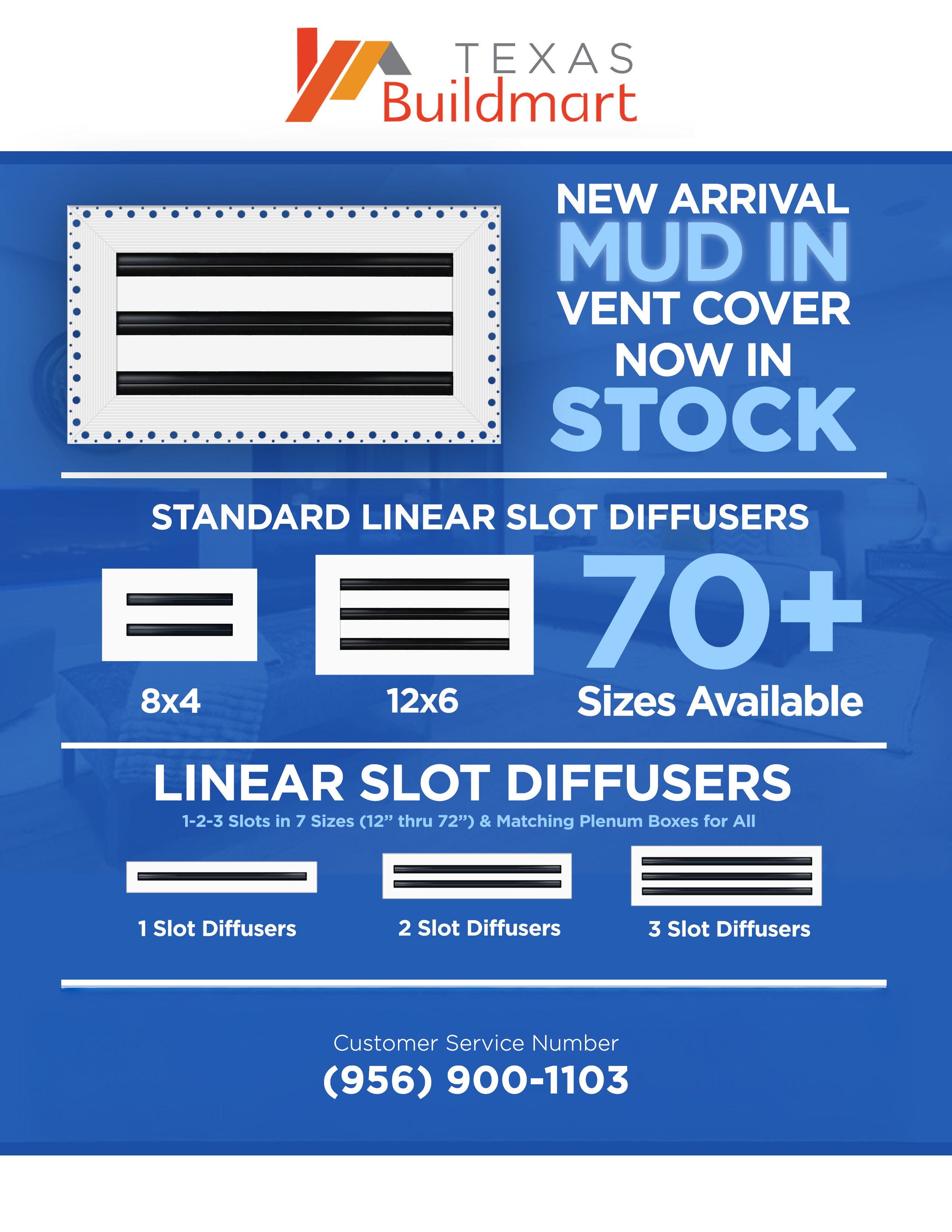 BUILDMART - 10x6 MUD-IN Air Vent Cover - Drywall MUD IN White Air Vent - MUD Linear Slot Diffuser - Register Grille for Ceiling and Walls - Texas Buildmart