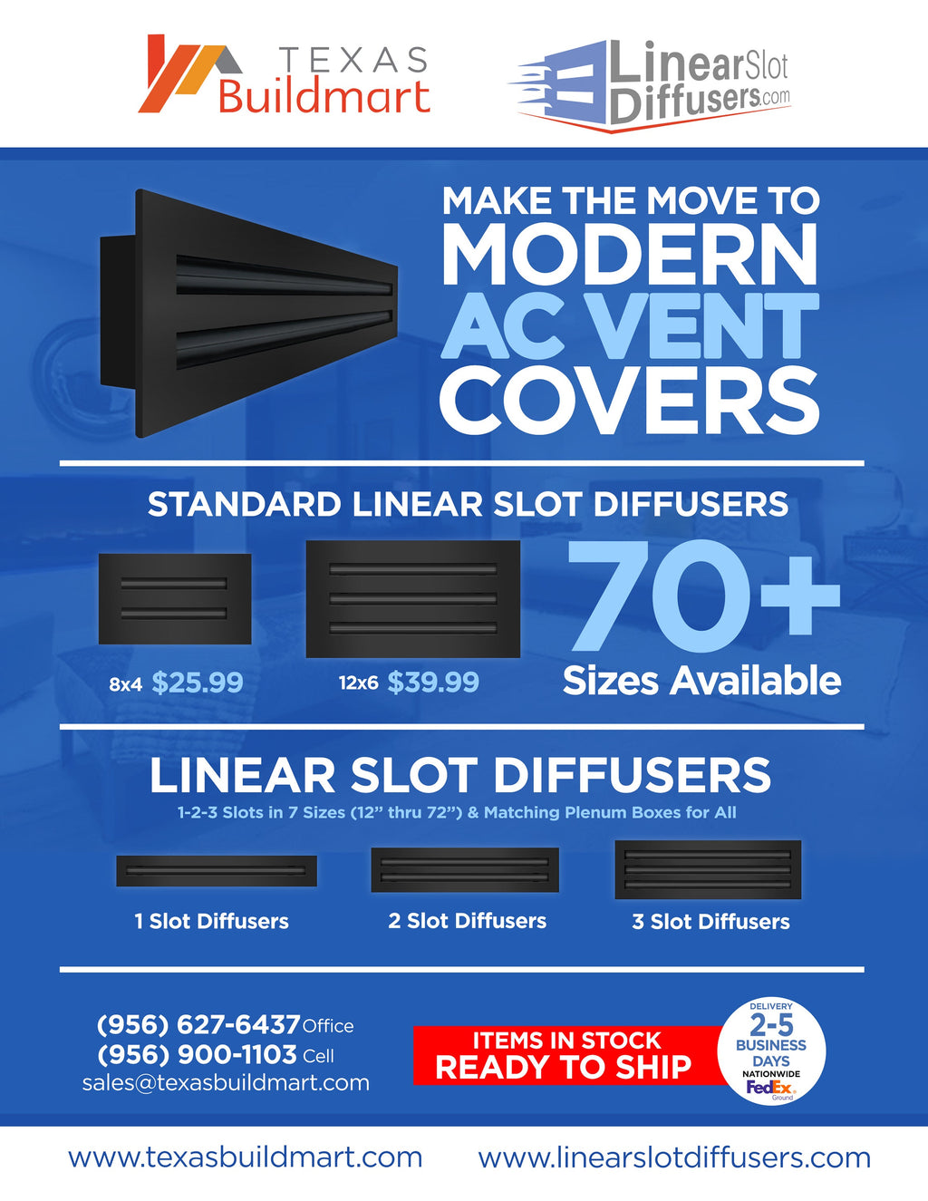 BUILDMART - 10x4 Black Modern AC Vent Cover - Decorative Air Vent - Standard Linear Slot Diffuser - Register Grille for Ceiling, Walls & Floors - Texas Buildmart